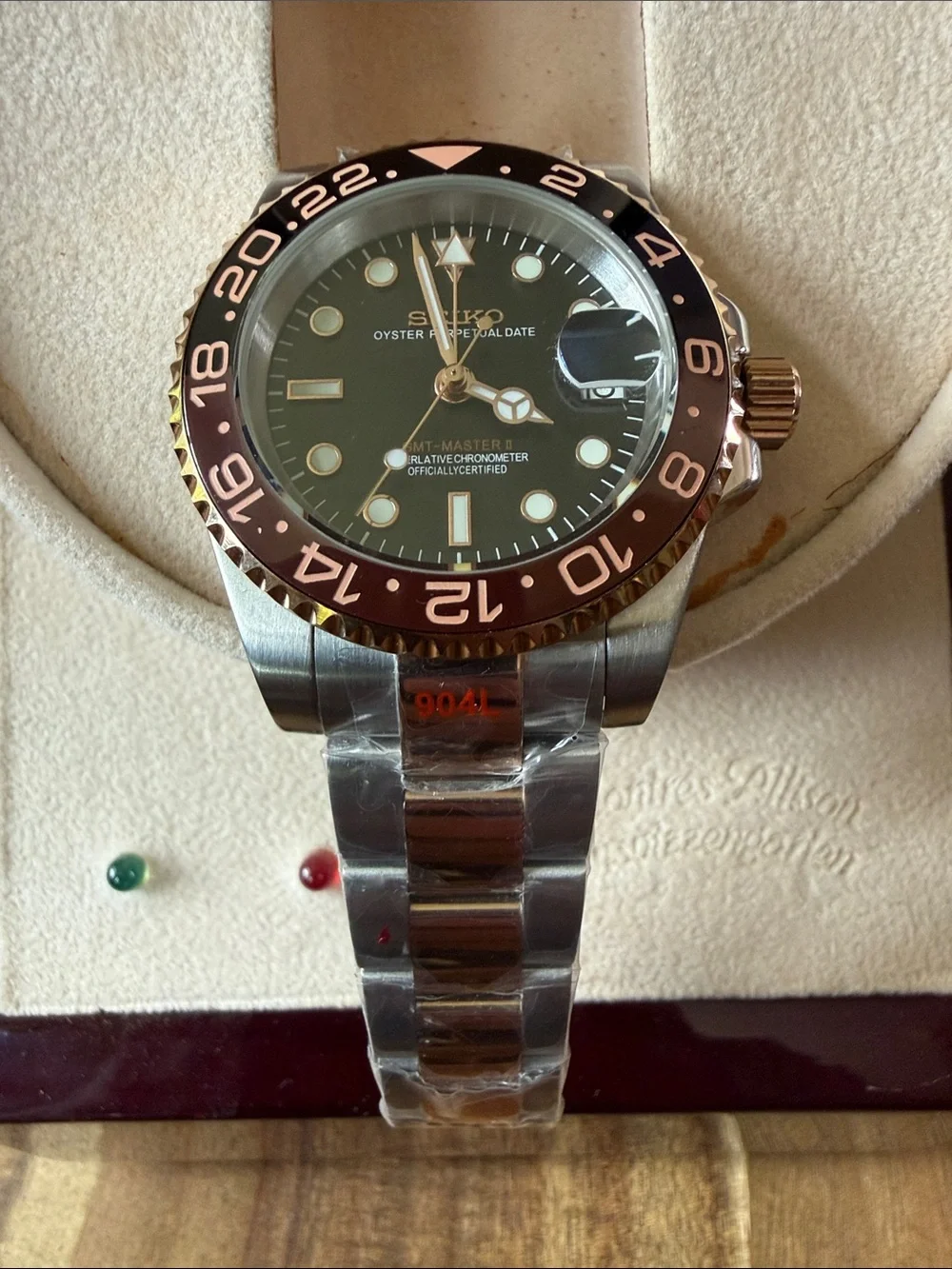 Seiko Mod-Custom Black Dial Two-Tone Bezel Watch with Rose Gold Accents